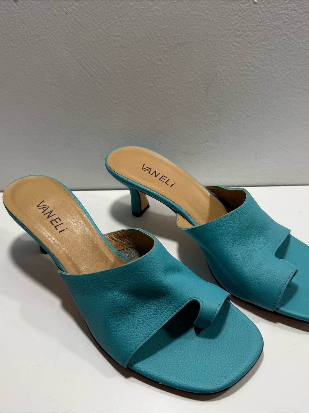 Vaneli Turquoise Open-Toe Mule Heels - size 8 1/2